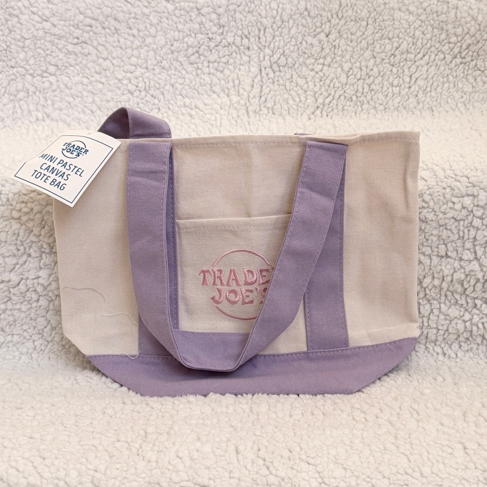 Trader Joe's Mini Pastel Canvas Tote Bag - Lavender & Cream